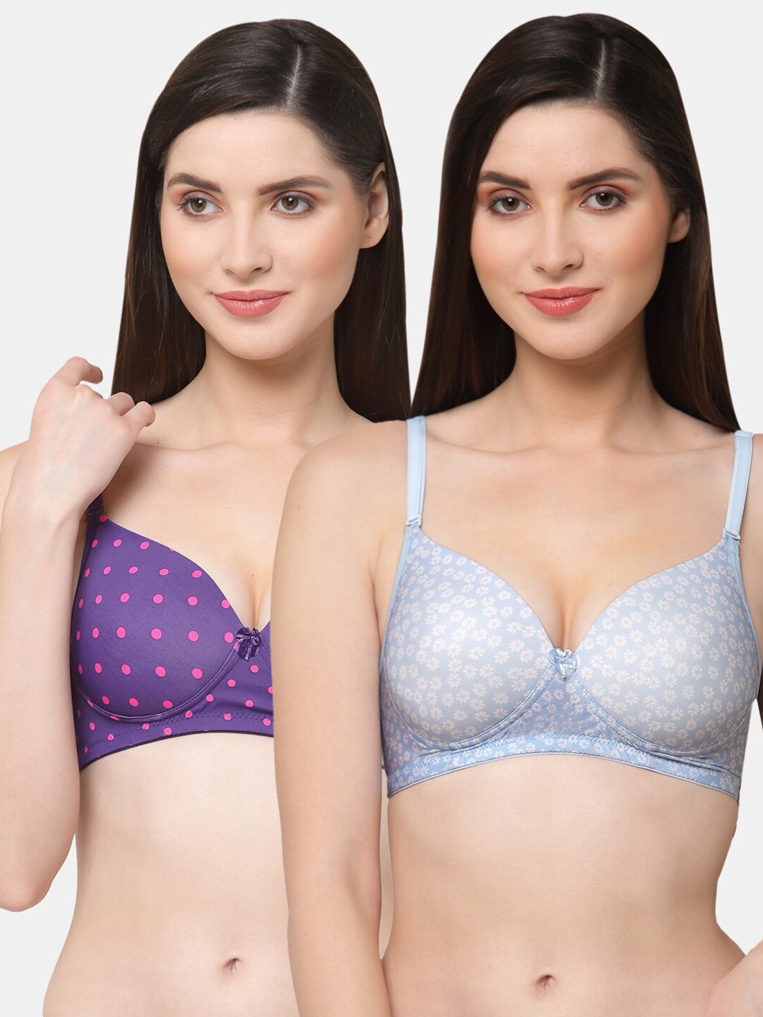 Floret Aqua Blue & Purple Pack Of 2 Lightly Padded Bra