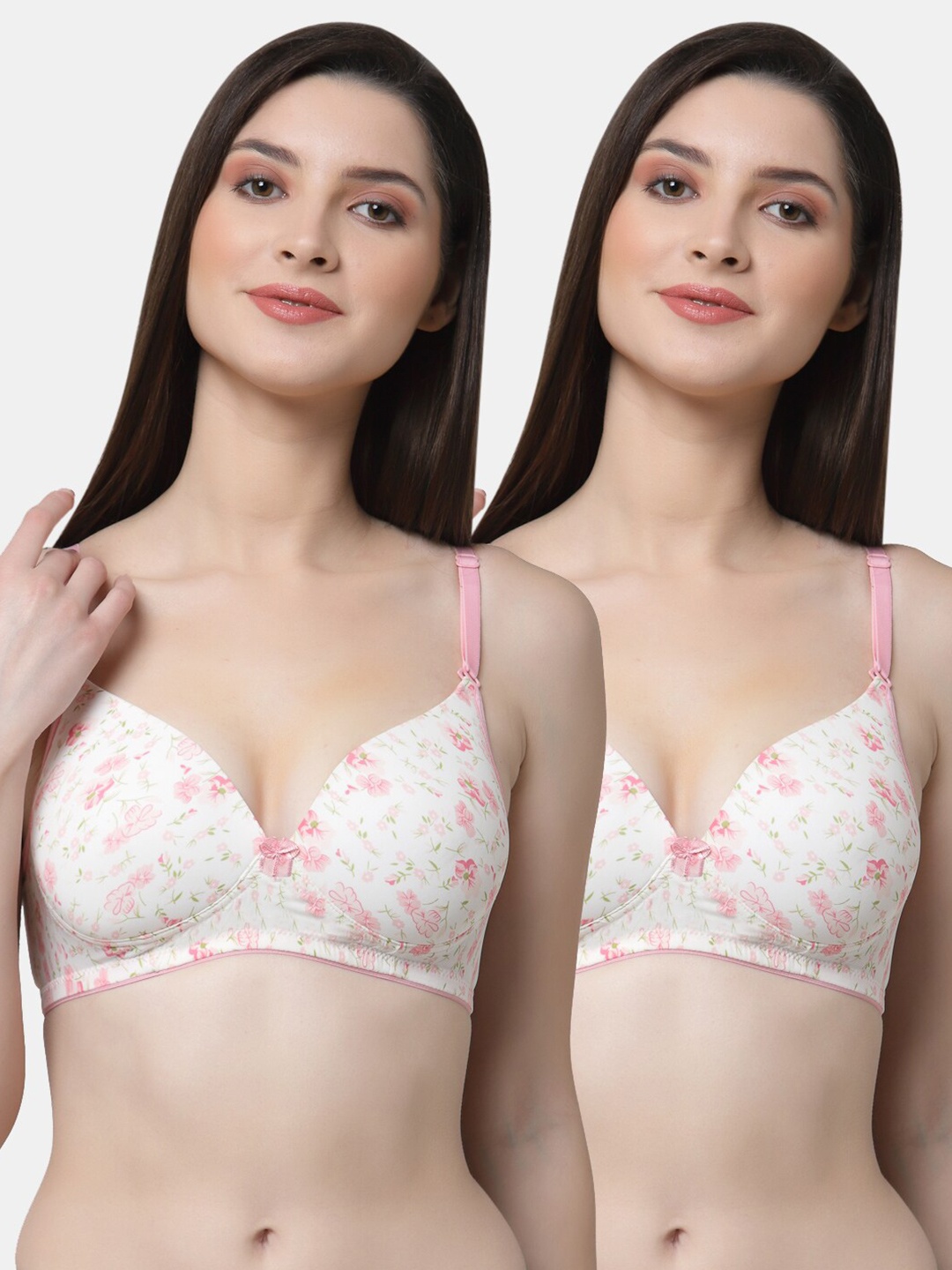 

Floret Pack of 2 White & Pink Floral Push-Up Bras - Lightly Padded