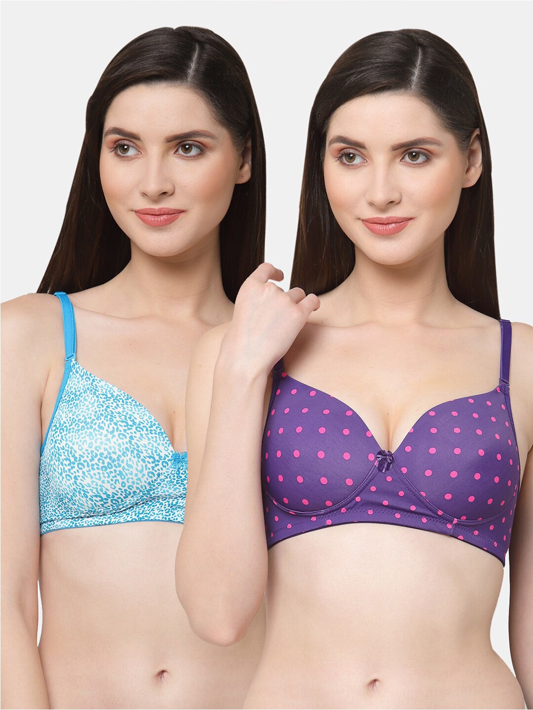 

Floret Pack Of 2 Purple & Blue Floral Bra Lightly Padded