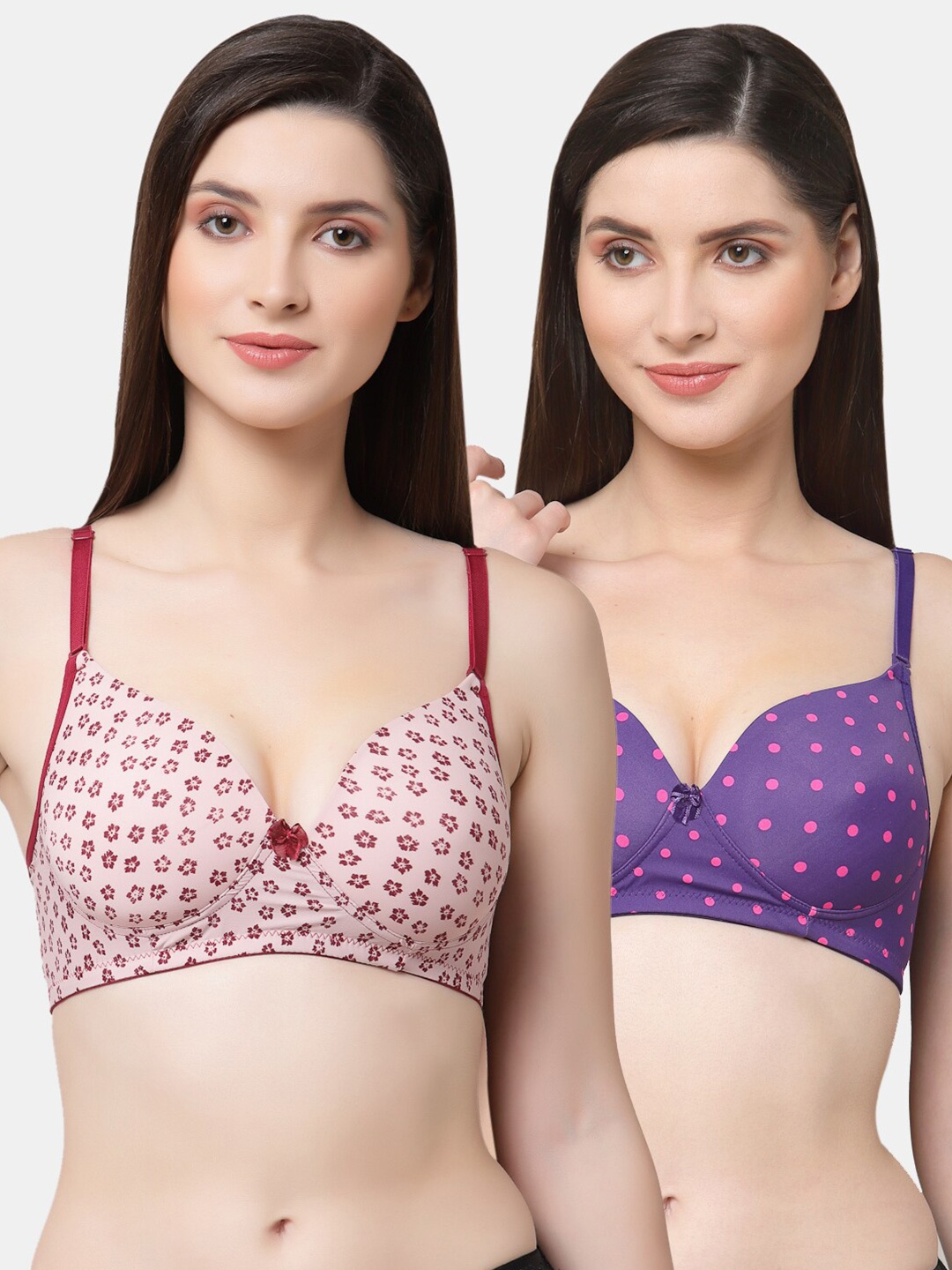 

Floret Set Of 2 Peach & Purple Abstract Printed Lightly-Padded Push-Up Bra