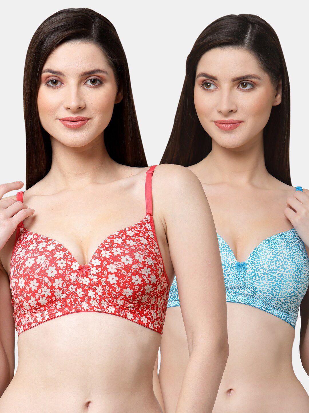 

Floret Rose & Blue Pack of 2 Animal Printed Lightly Padded Non-Wired Push-Up Bra