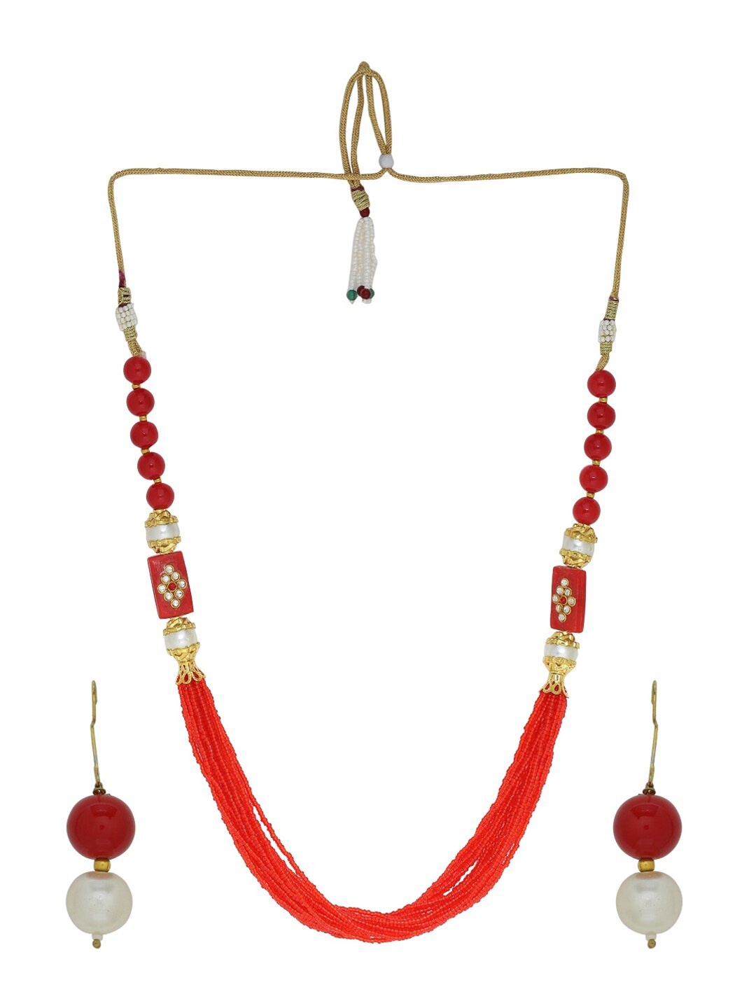 

Silvermerc Designs Gold-Plated Red & White Beaded Jewellery Set