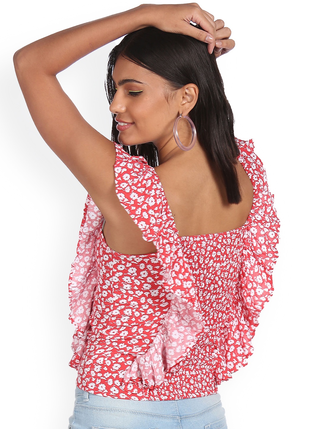 

Sugr Red Square Neck Floral Print Top