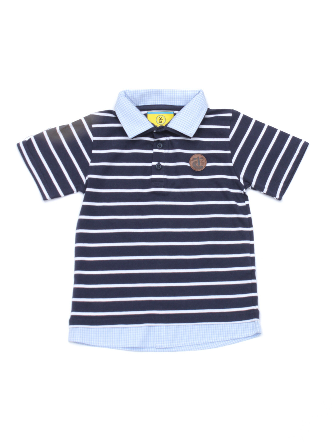 

Lil Lollipop Boys Navy Blue & White Striped Polo Collar Applique Pure Cotton T-shirt