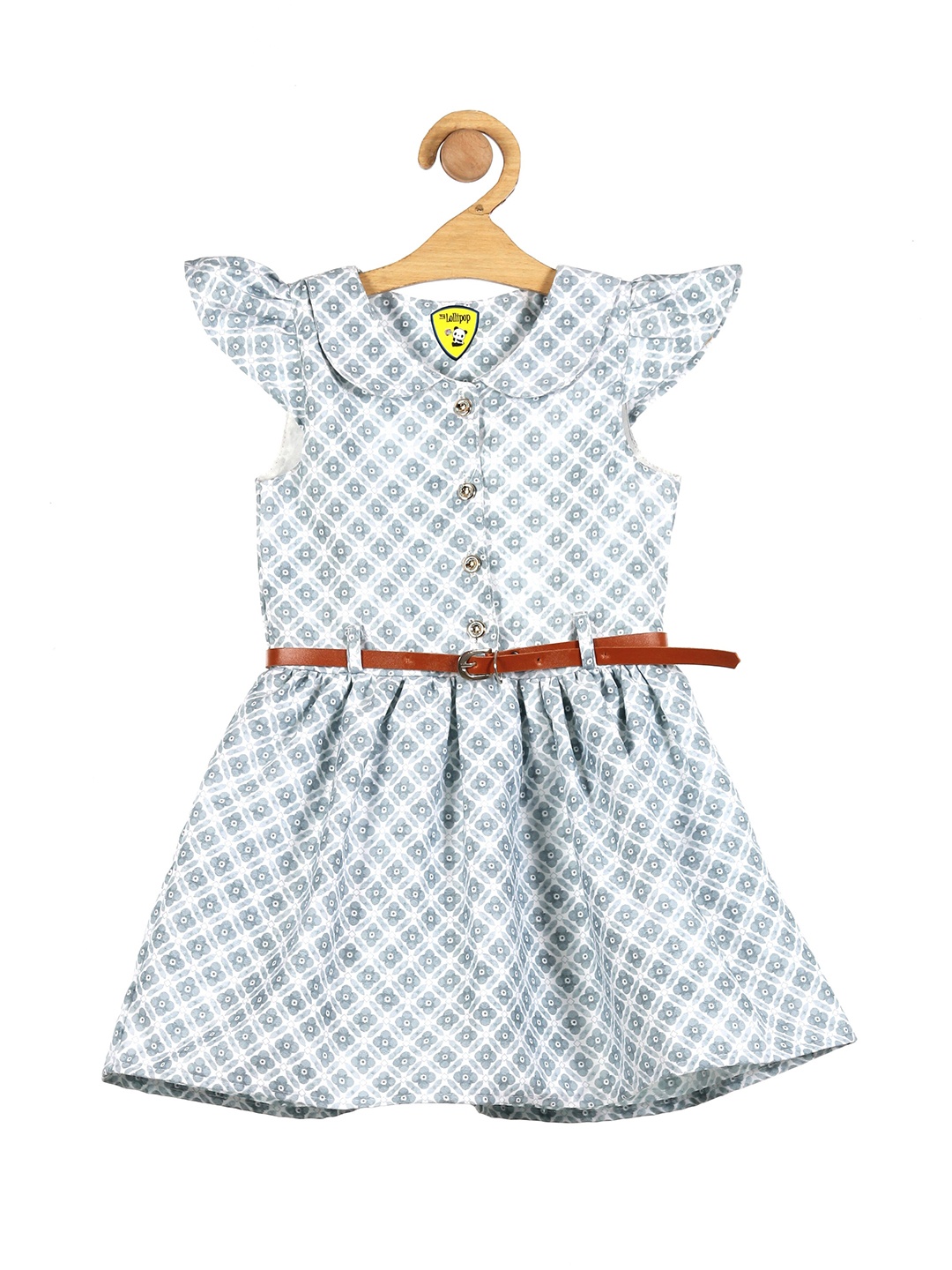 

Lil Lollipop White & Blue Floral Peter Pan Collar Cotton Dress