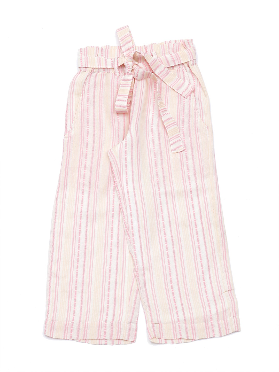 

Lil Lollipop Girls Peach-Coloured & White Striped Pure Cotton Palazzos