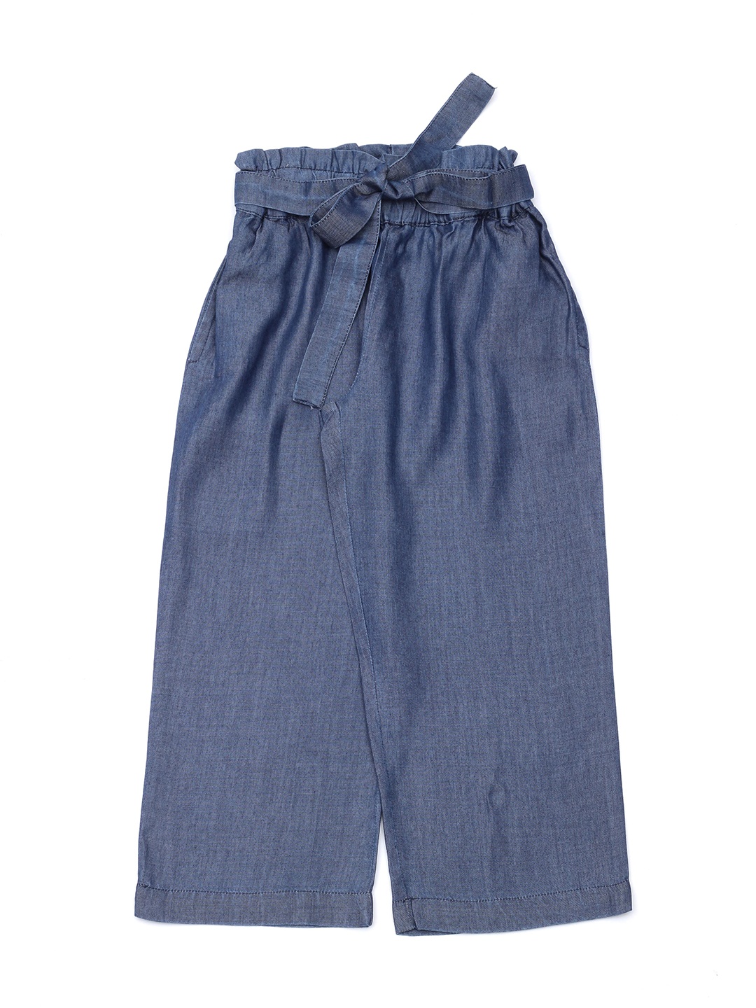 

Lil Lollipop Girls Blue Knitted Pure Cotton Denim Palazzos