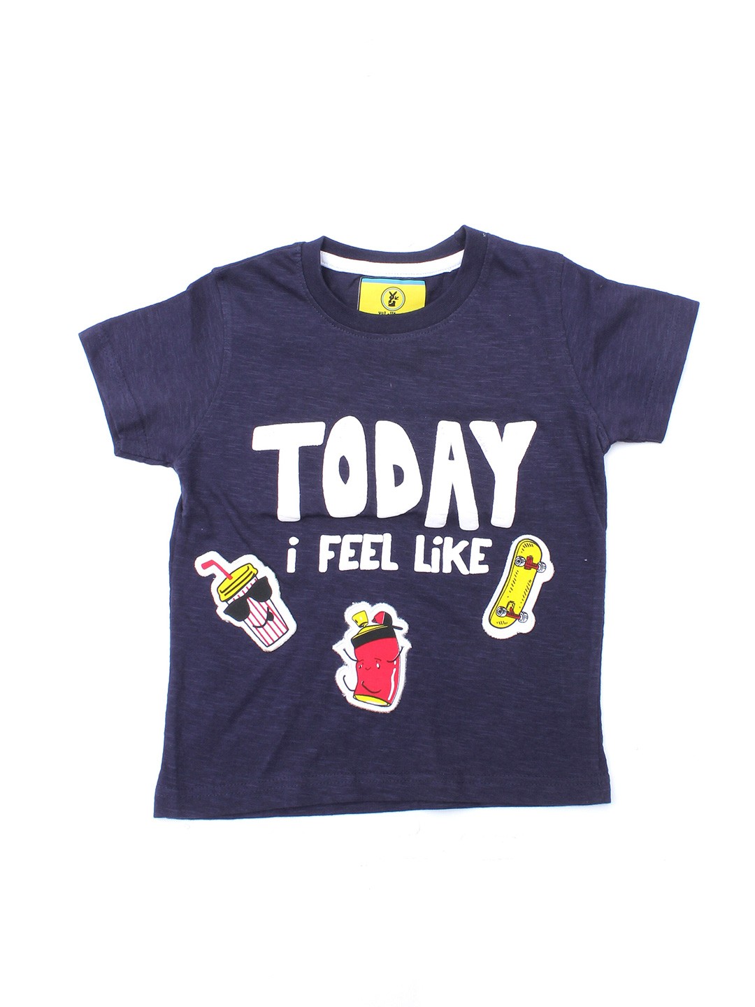 

Lil Lollipop Boys Navy Blue & White Typography Applique Pure Cotton T-shirt