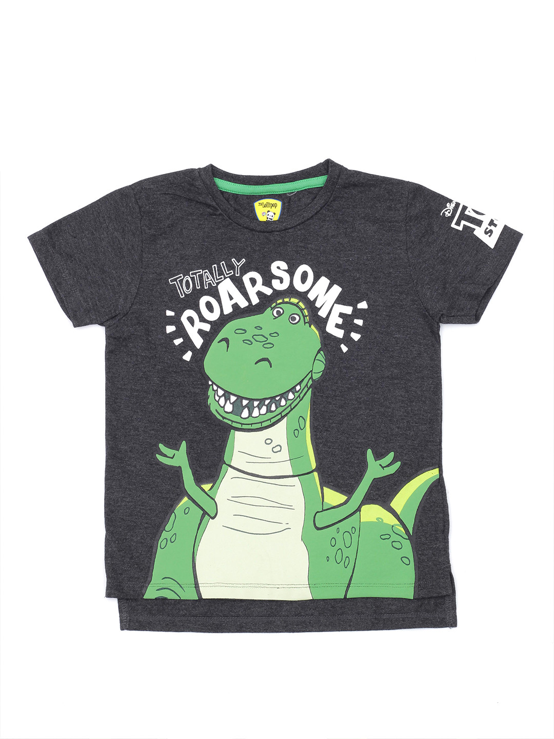 

Lil Lollipop Kids Grey Printed Cotton T-shirt