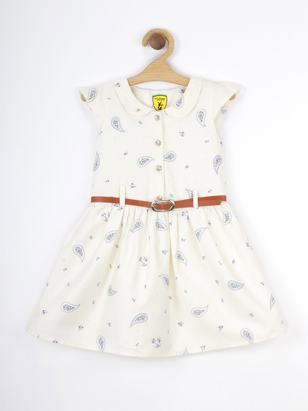 

Lil Lollipop Girls Cream-Coloured & Blue Paisley Print Peter Pan Collar Pure Cotton Dress