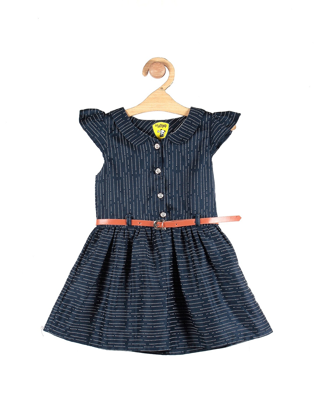

Lil Lollipop Navy Blue & White Peter Pan Collar Cotton Dress