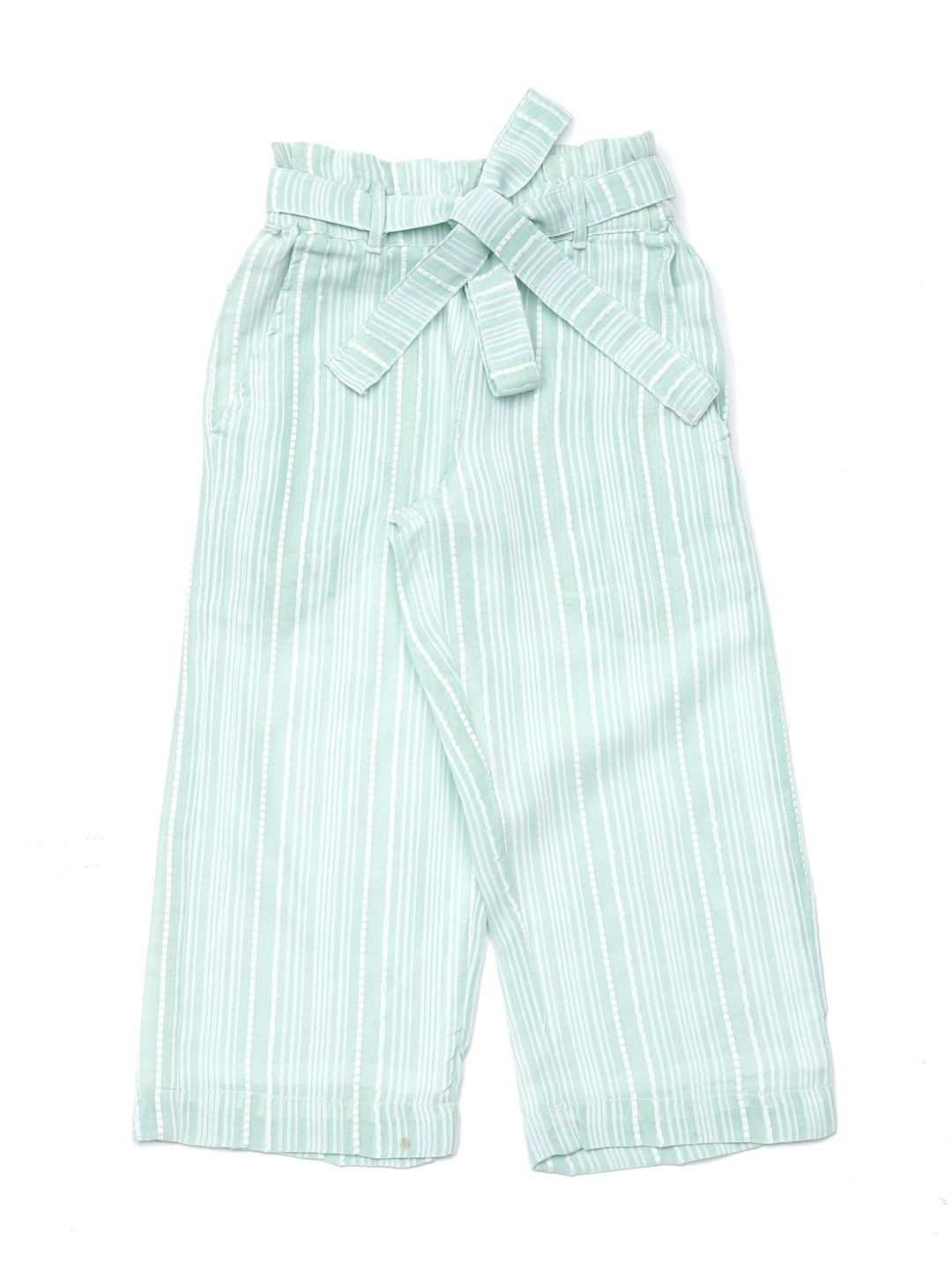 

Lil Lollipop Girls Green & White Striped Cotton Palazzos