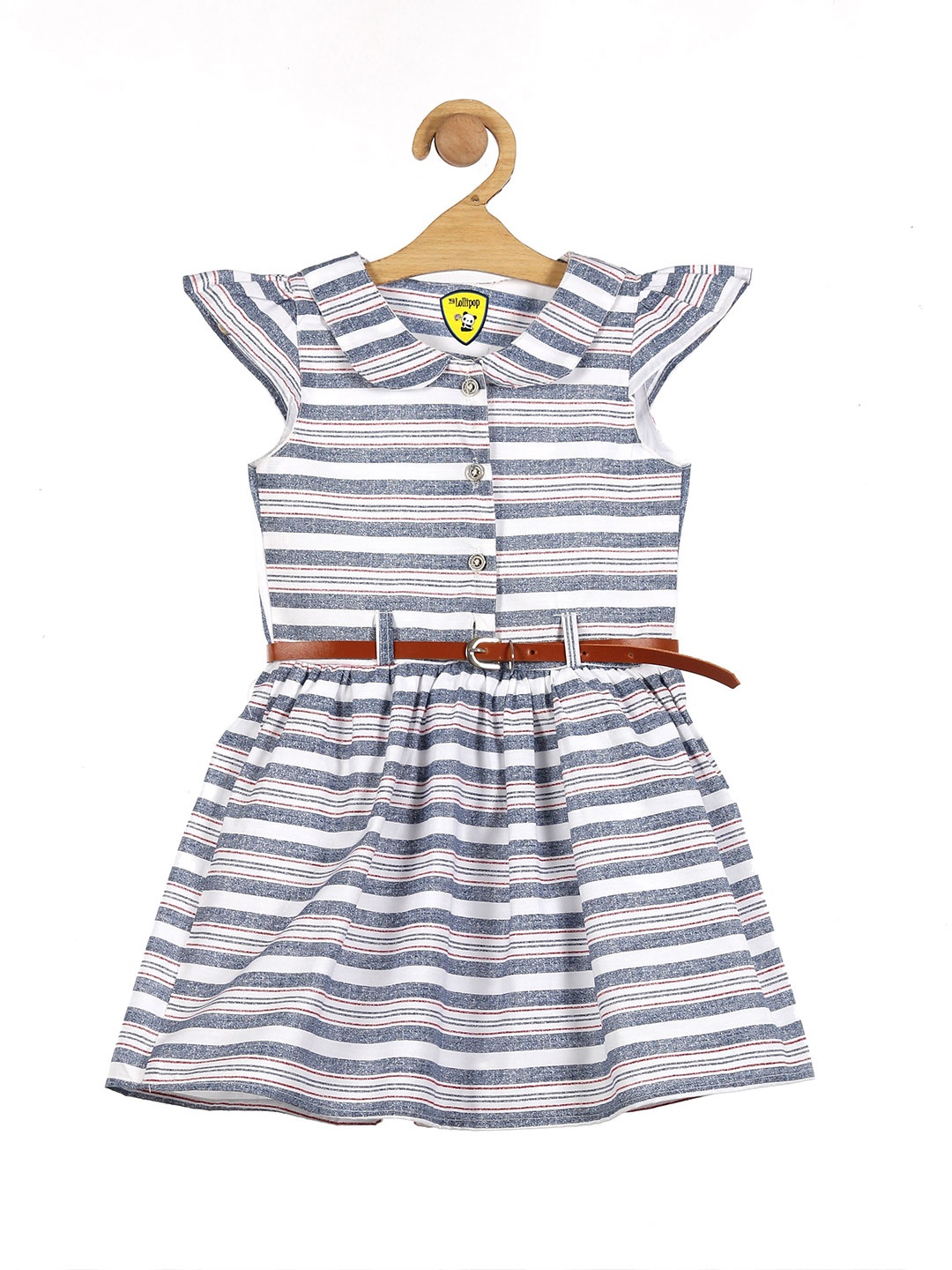 

Lil Lollipop Girls Blue & White Striped Peter Pan Collar Pure Cotton Shirt Dress