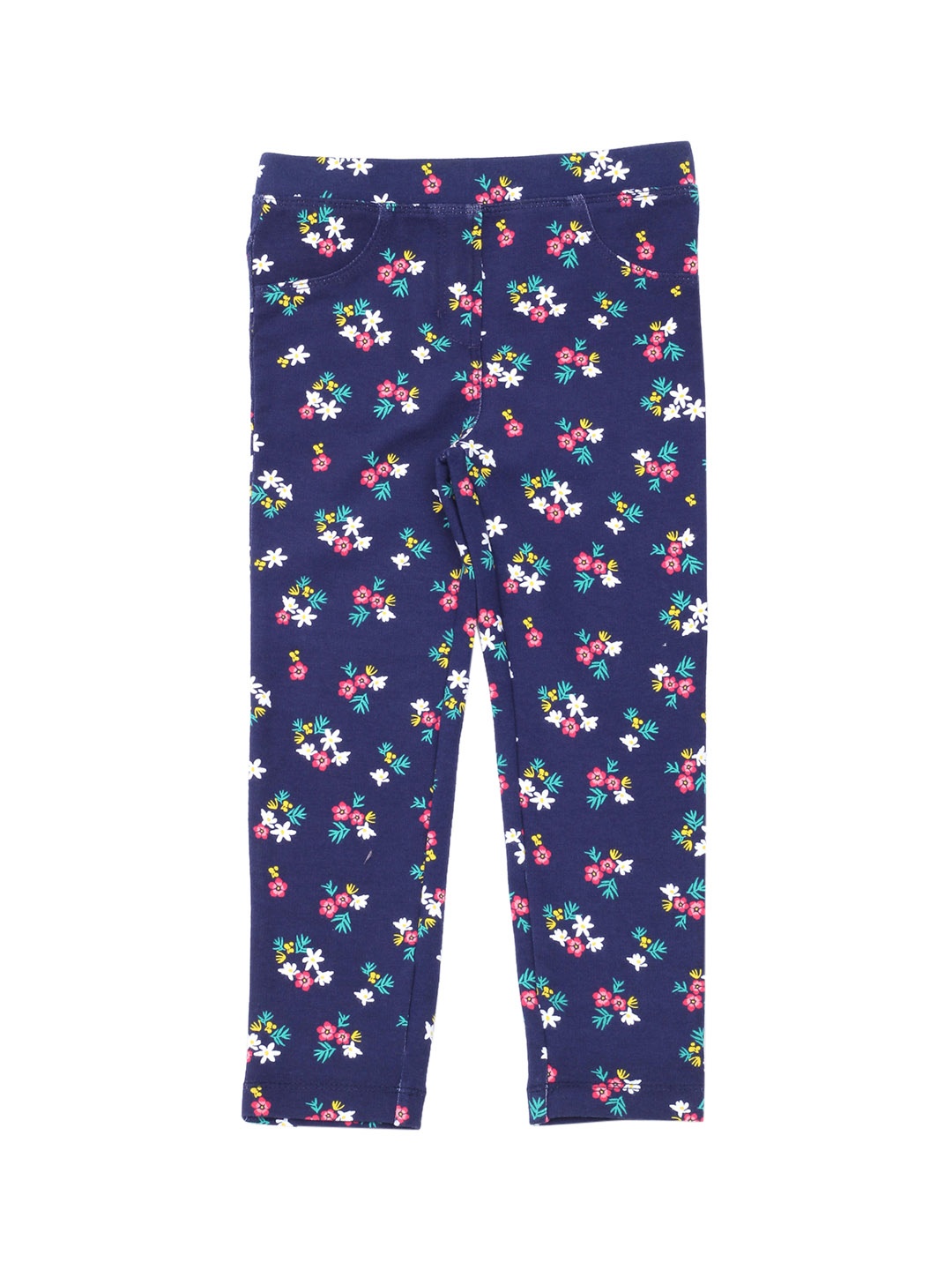 

Lil Lollipop Girls Navy Blue Floral Printed Pure Cotton Ankle Length Leggings