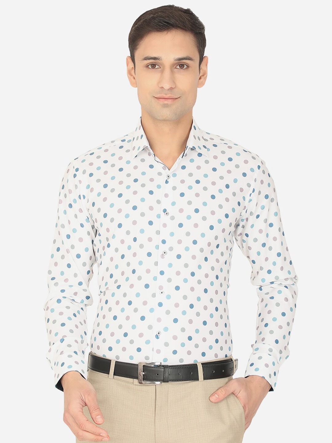 

JB STUDIO Men White Slim Fit Printed Cotton Formal Shirt