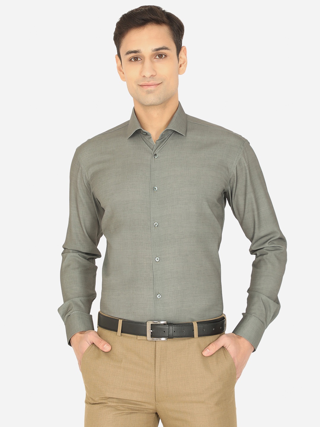

JB STUDIO Men Olive Green Slim Fit Cotton Formal Shirt