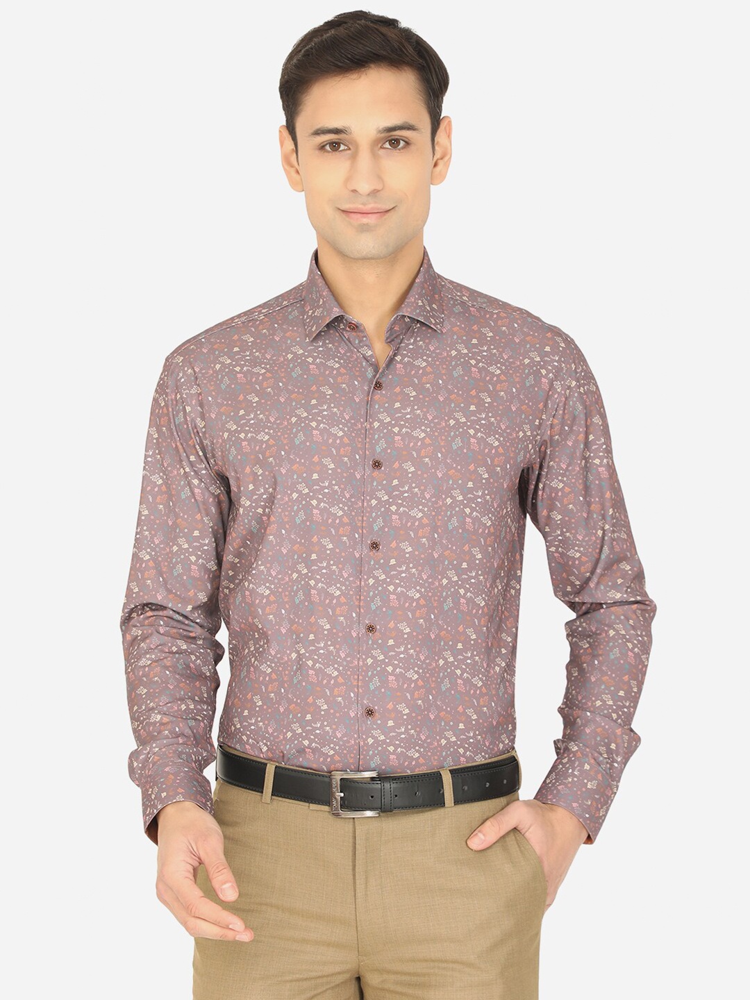 

JB STUDIO Men Mauve Teracotta Printed Cotton Formal Slim fit Shirt