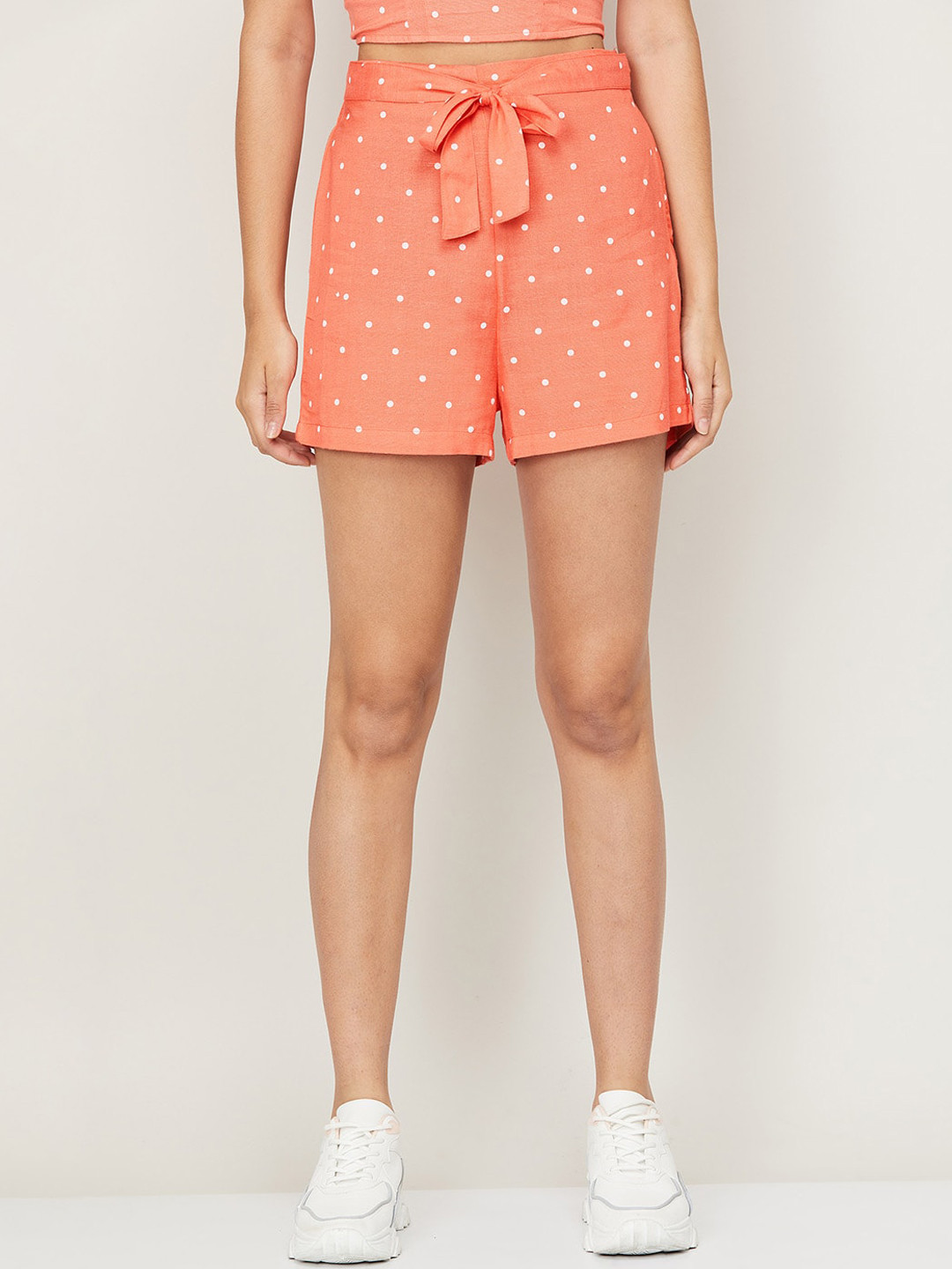 

Ginger by Lifestyle Women Coral & White Printed High-Rise Cotton Linen Shorts