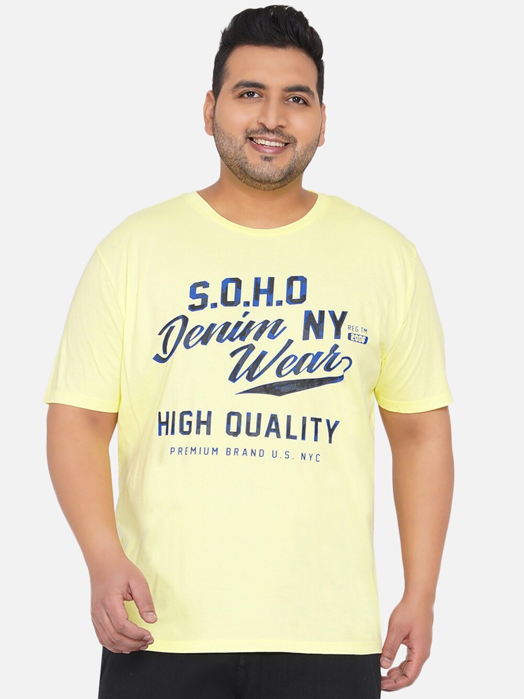 

Santonio Men Yellow Varsity Printed Raw Edge T-shirt