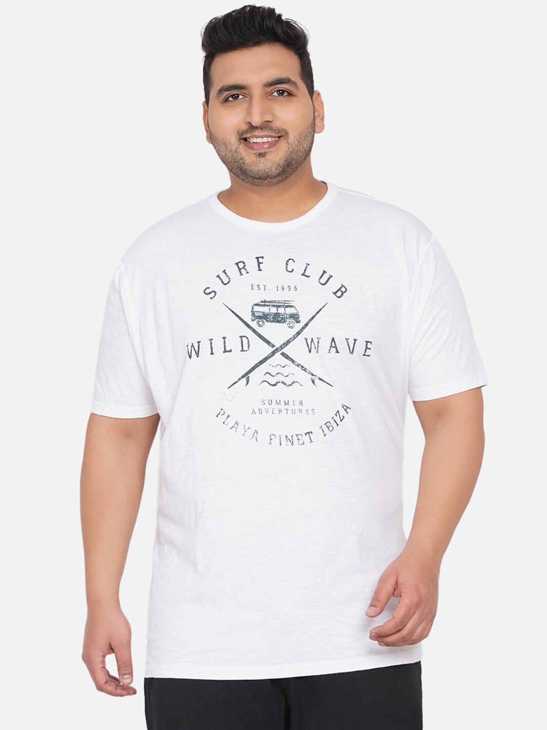 

Santonio Men White Typography Printed Raw Edge T-shirt