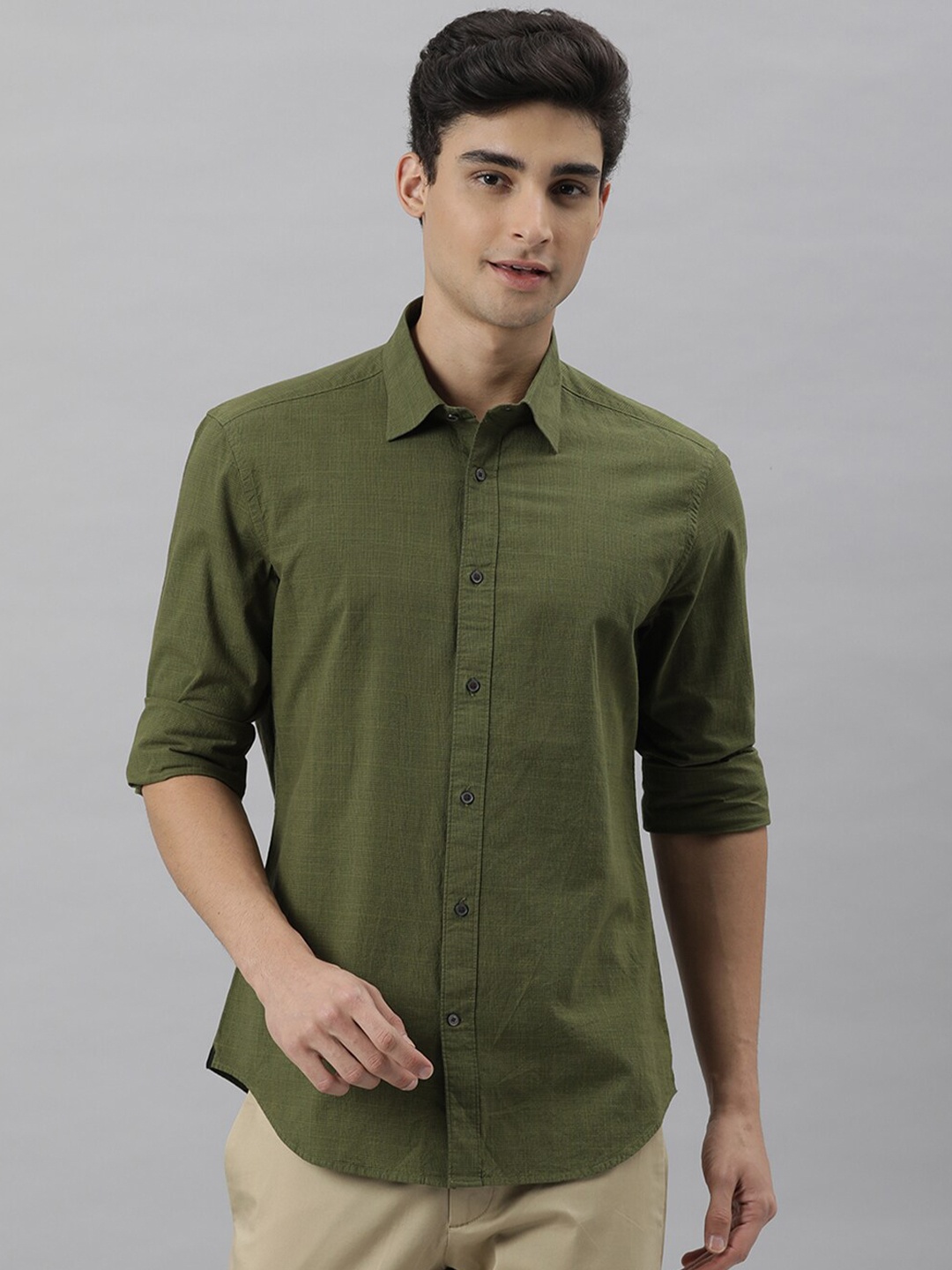 

RARE RABBIT Men Cler Slim Fit Cotton Shirt, Green