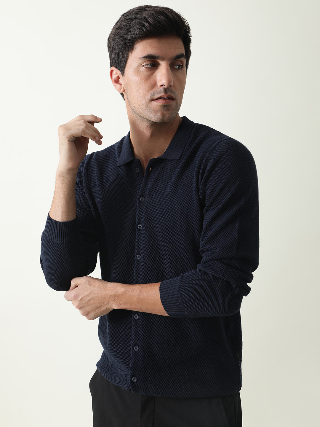 

RARE RABBIT Men Alias Navy Blue Custom Slim Fit Cotton Shirt