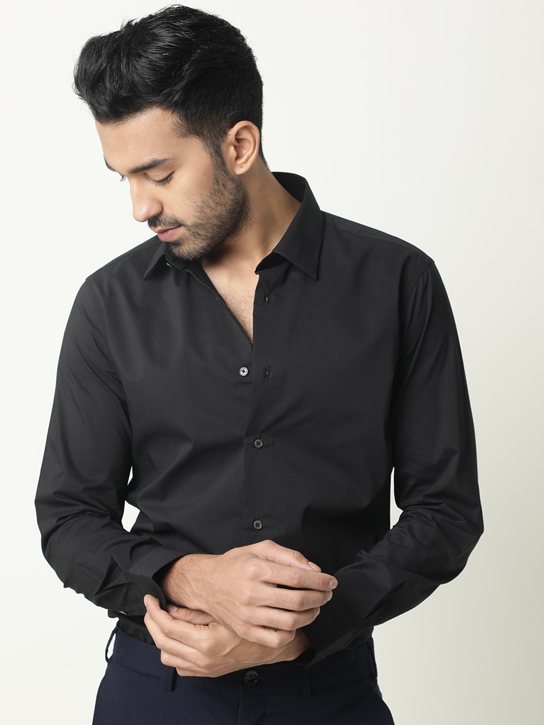 

RARE RABBIT Men Neutro Slim Fit Cotton Shirt, Black