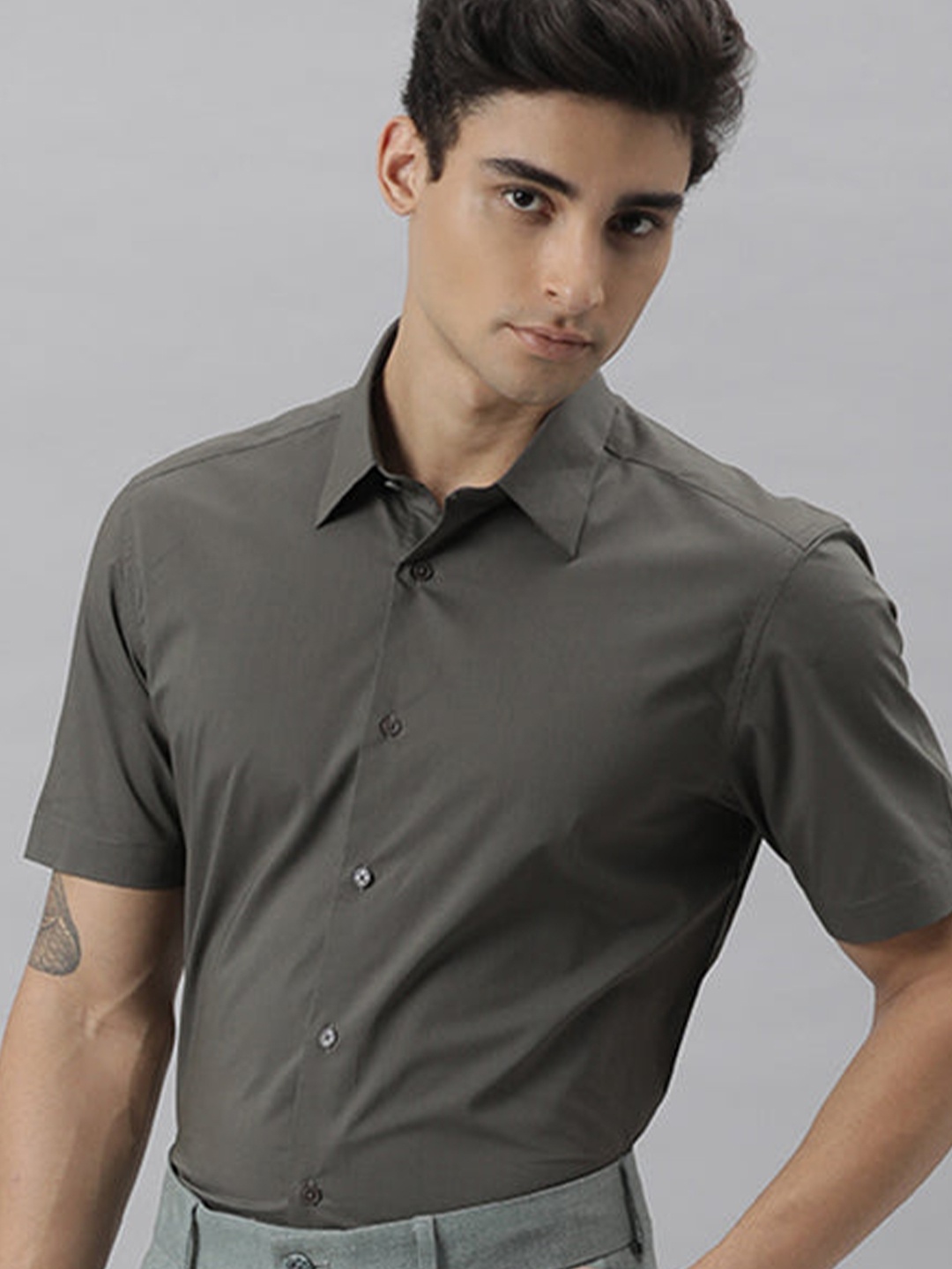 

RARE RABBIT Men Neutro Slim Fit Cotton Shirt, Olive