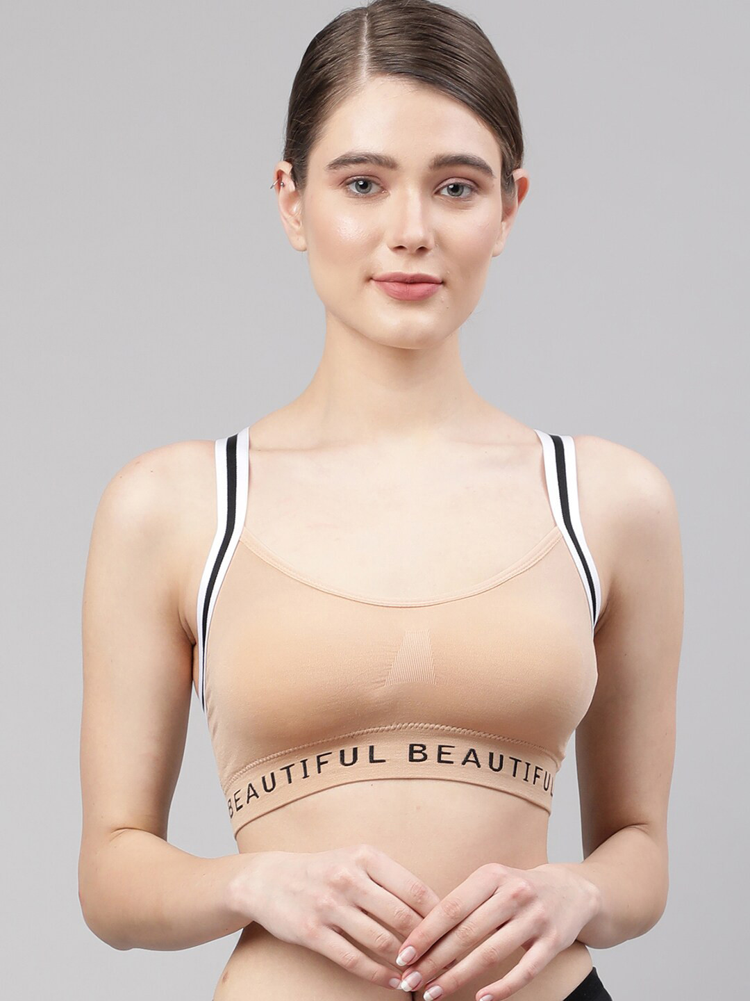 

PrettyCat Beige Workout Bra - Lightly Padded