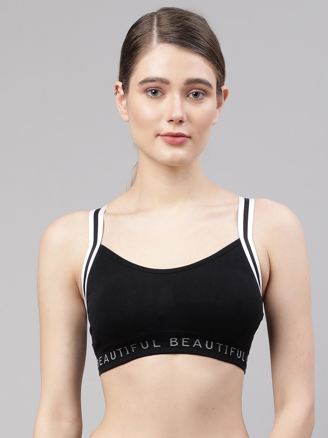 

PrettyCat Black Solid High Support Lightly Padded Workout Bra