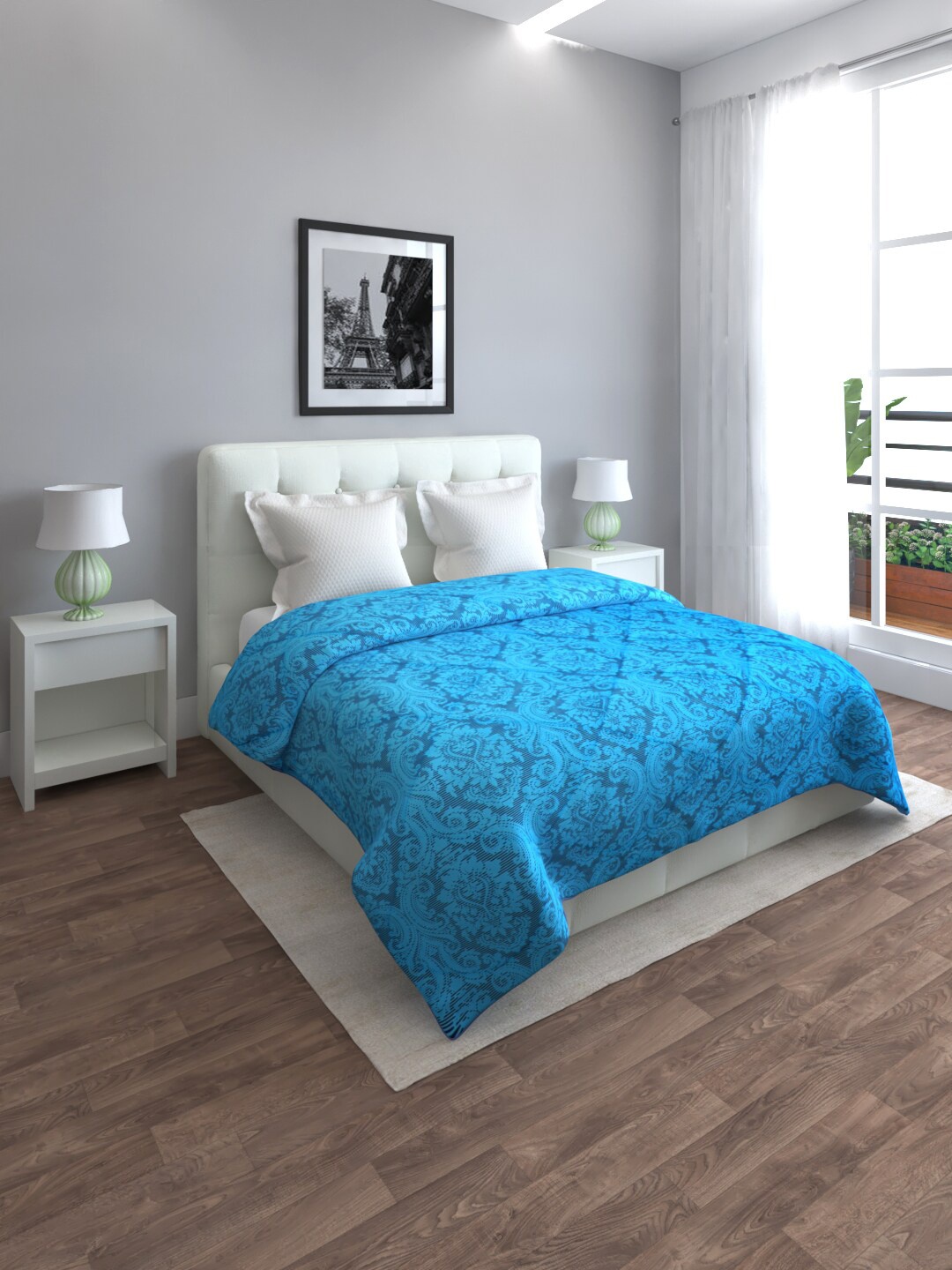 

ROMEE Blue Ethnic Motifs 233 GSM Double Bed Mild Winter Cotton Comforter