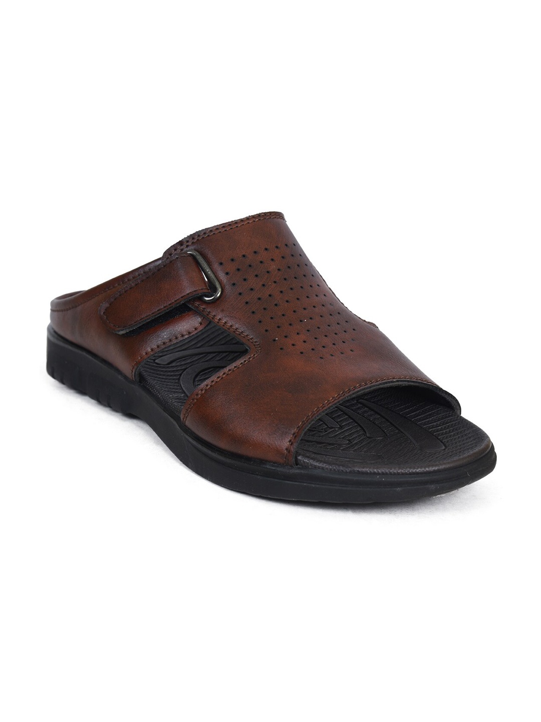 

Ajanta Men Brown & Black Textured Comfort Sandals