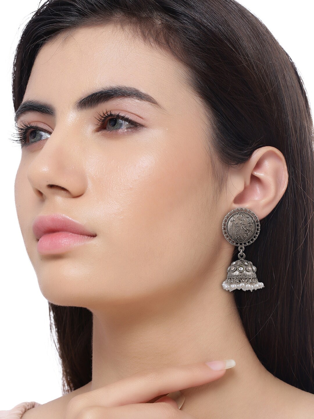 Silvermerc Designs Silver-Toned Contemporary Jhumkas Earrings