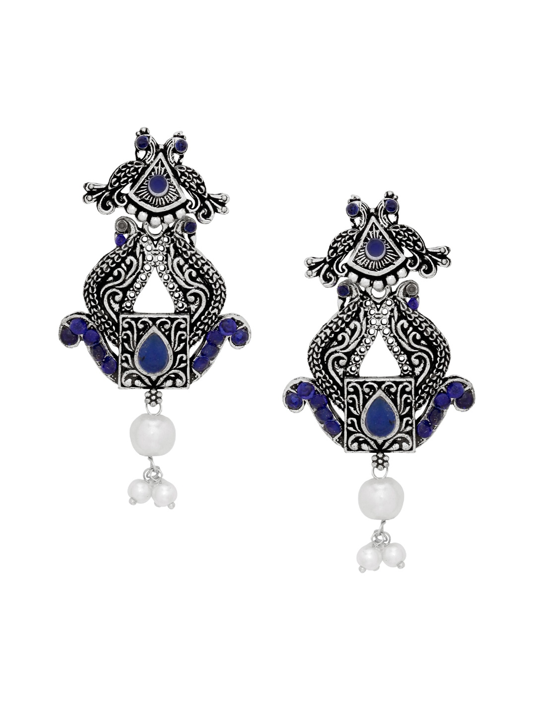 

Silvermerc Designs Silver-Toned Oxidised Drop Earrings