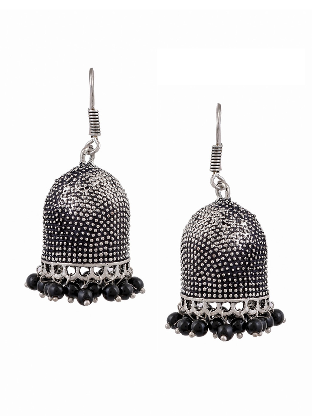 

Silvermerc Designs Silver-Plated Oxidized Contemporary Jhumkas Earrings