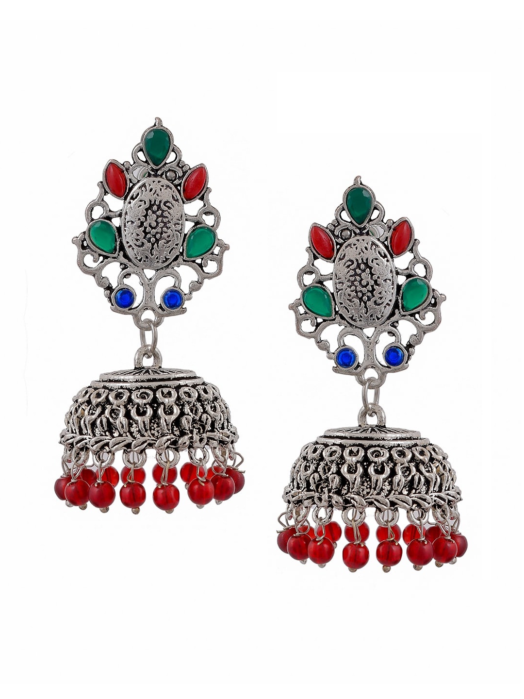 Silvermerc Designs Silver-Toned Oxidised Jhumkas Earrings