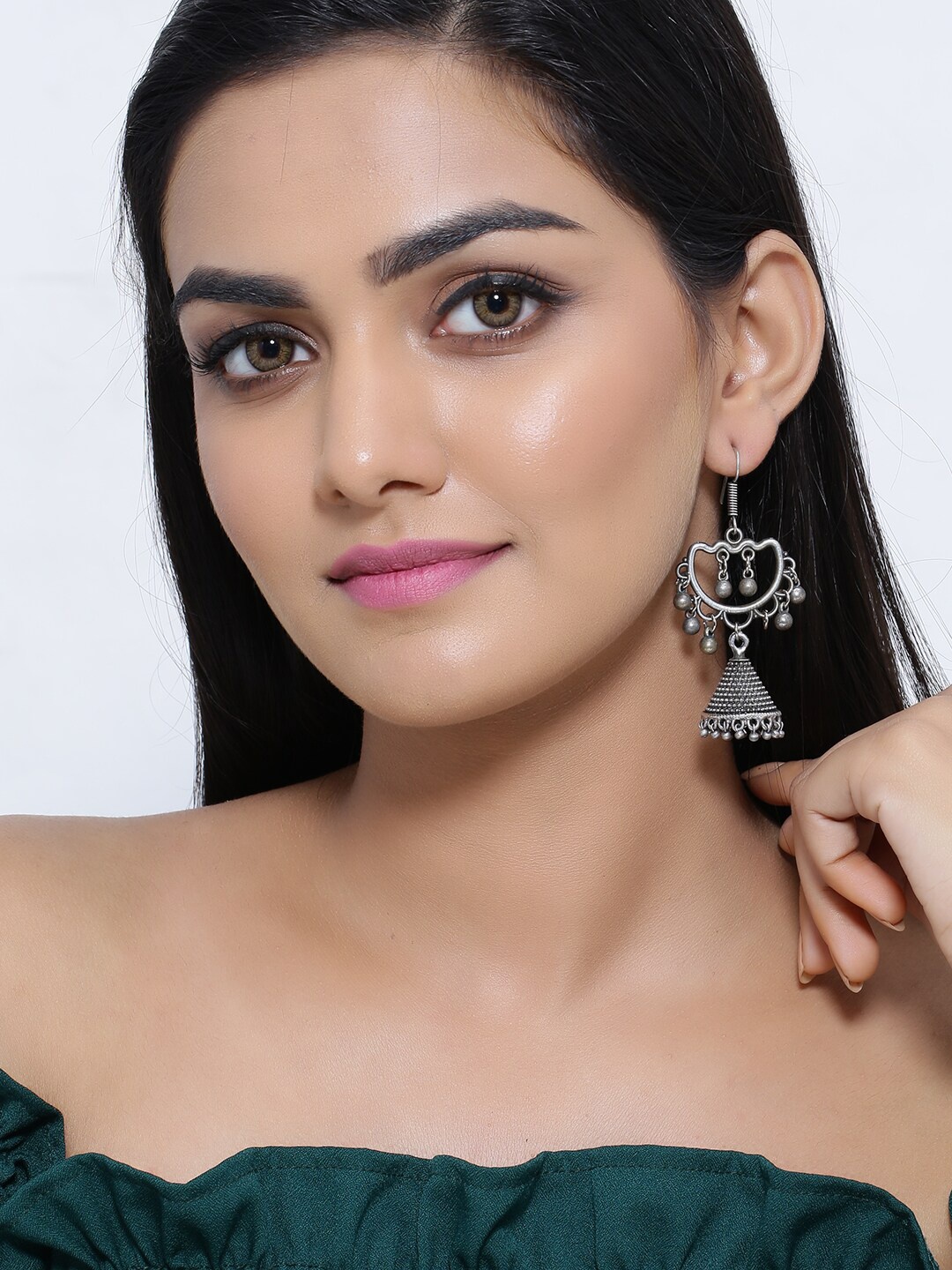 

Silvermerc Designs Silver-Plated Oxidised Contemporary Jhumkas