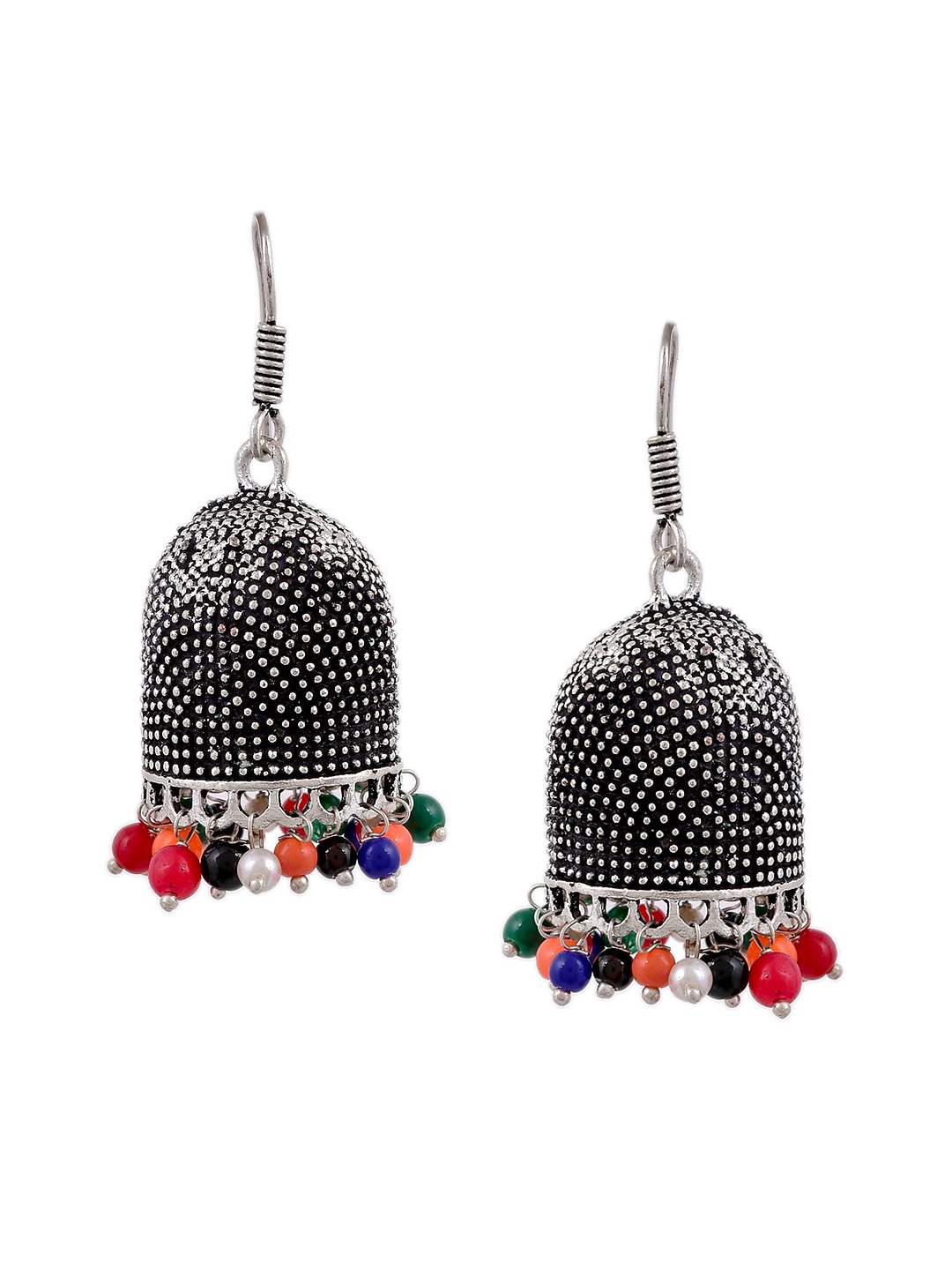 

Silvermerc Designs Silver-Toned Oxidised Jhumkas Earrings