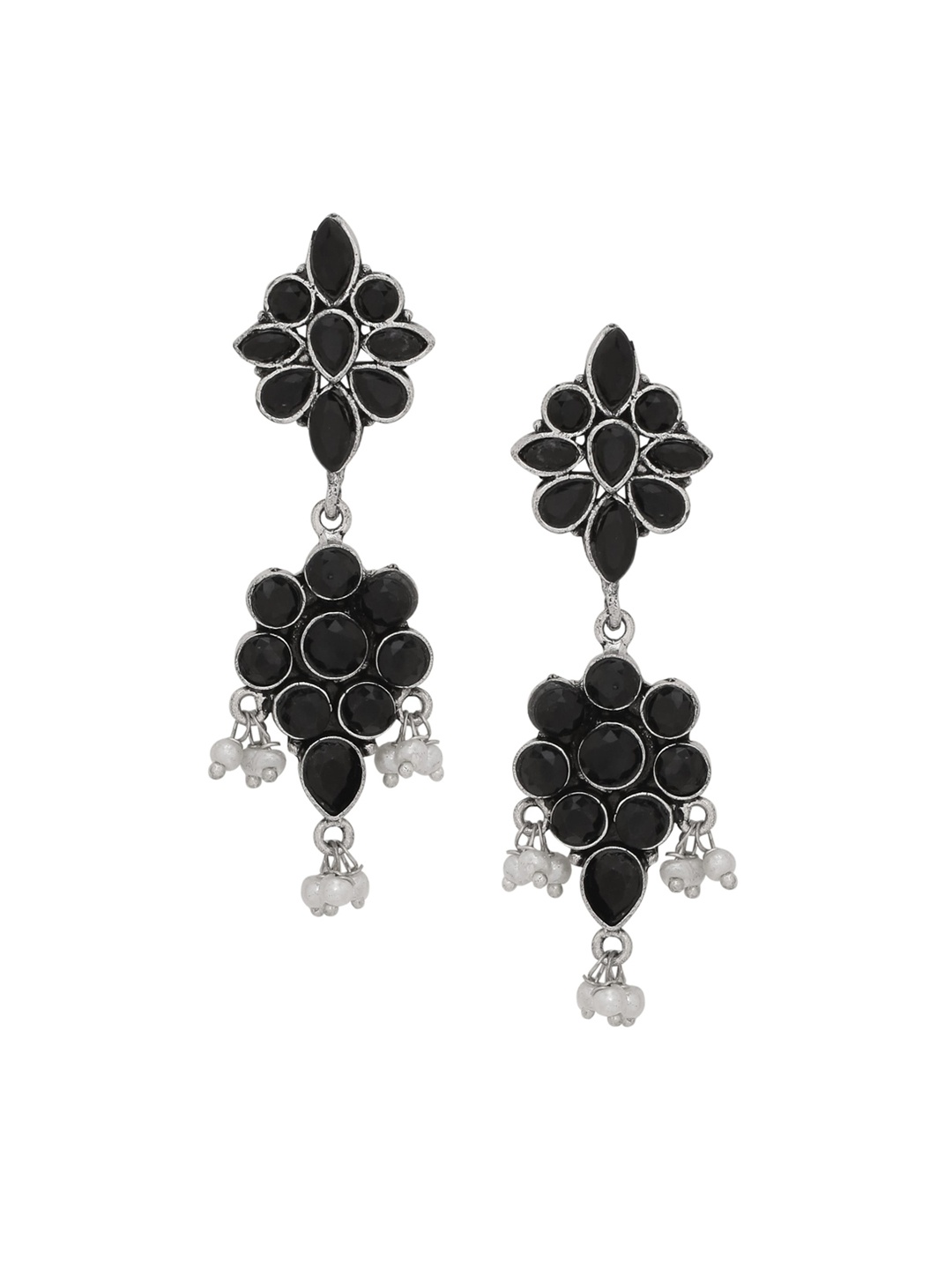 

Silvermerc Designs Silver-Toned & Black Contemporary Drop Earrings