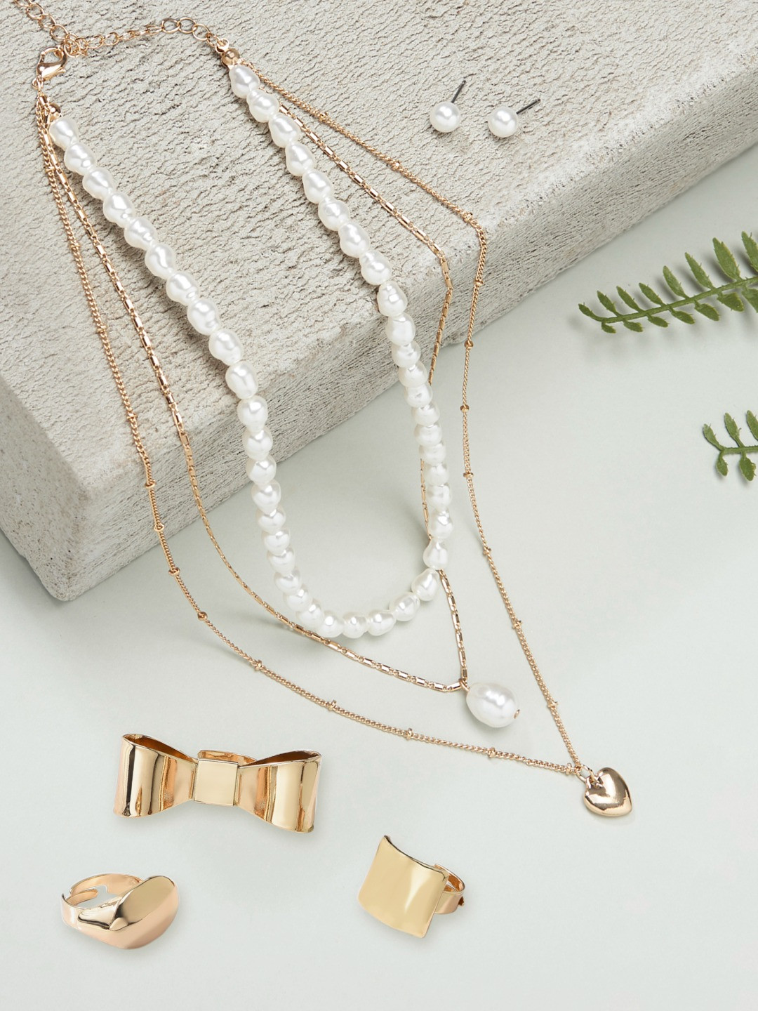 

AMI Gold-Plated & White Pearl Layered Necklace Jewellery Set