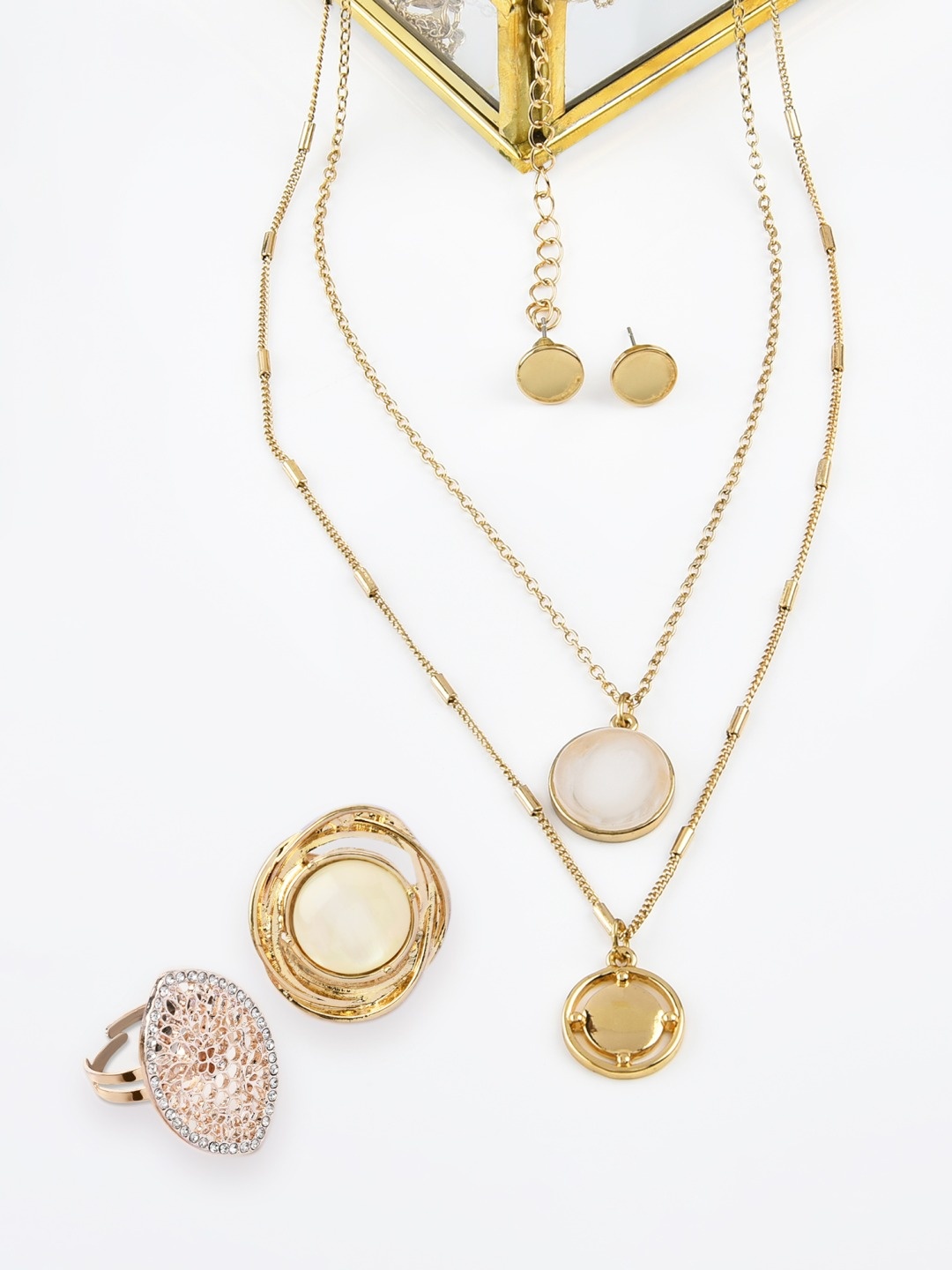 

AMI Gold-Plated & White Pearl Layered Necklace Jewellery Set