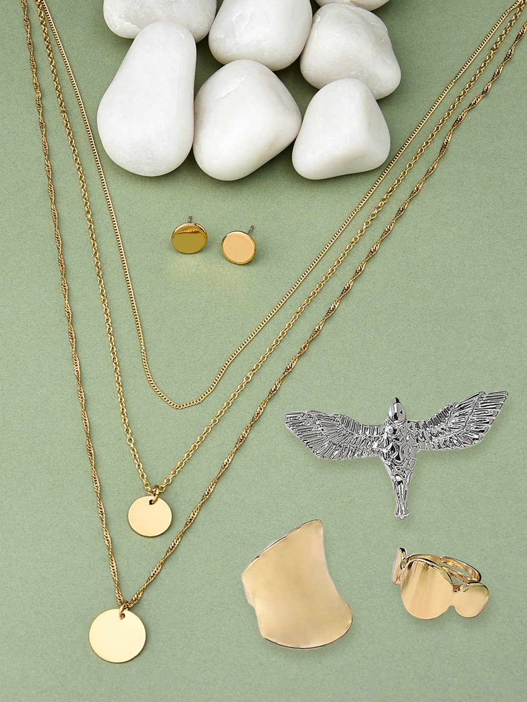 

AMI Gold-Plated Silver-Toned Layered Jewellery Set