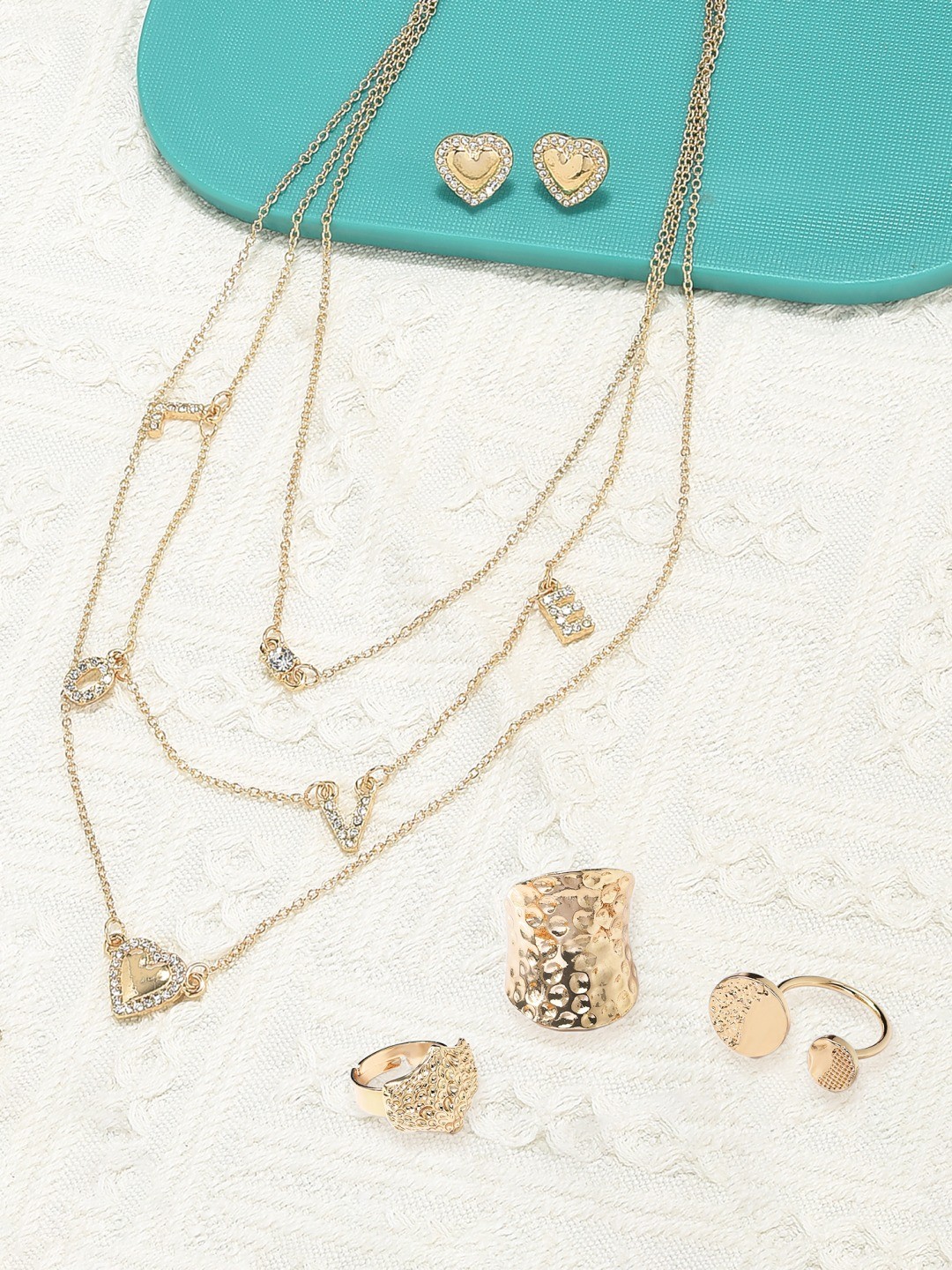 

Ami Gold-Tone Layered Gold-Plated Necklace & Earrings With Finger Rings