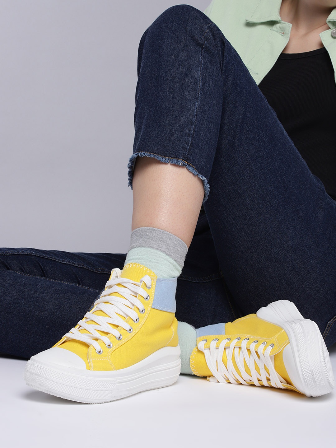 

Kook N Keech Women Yellow & Grey Colourblocked Sneakers