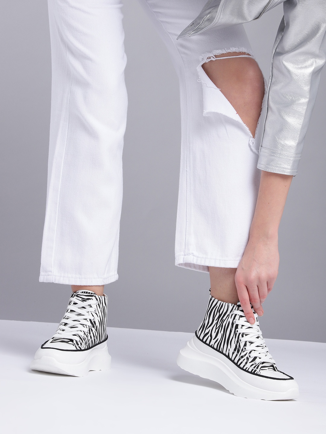 

Kook N Keech Women White 7 Black Animal Printed Sneakers