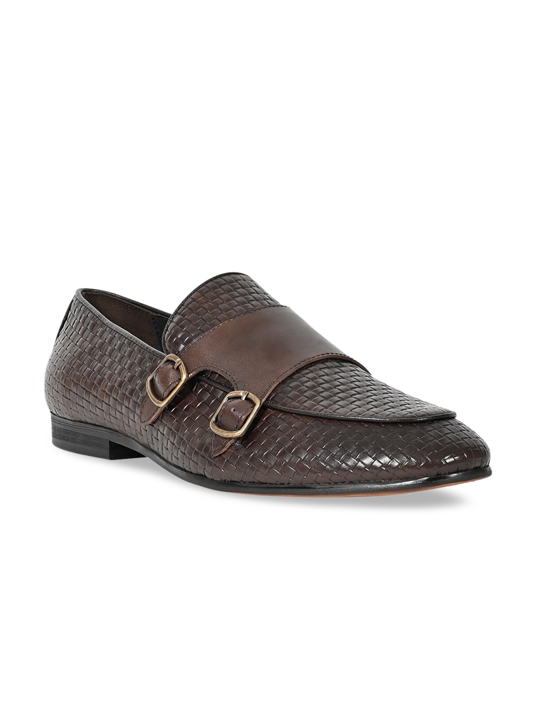 

Cobblerz Men Coffee Brown Textured Leather Formal Monks