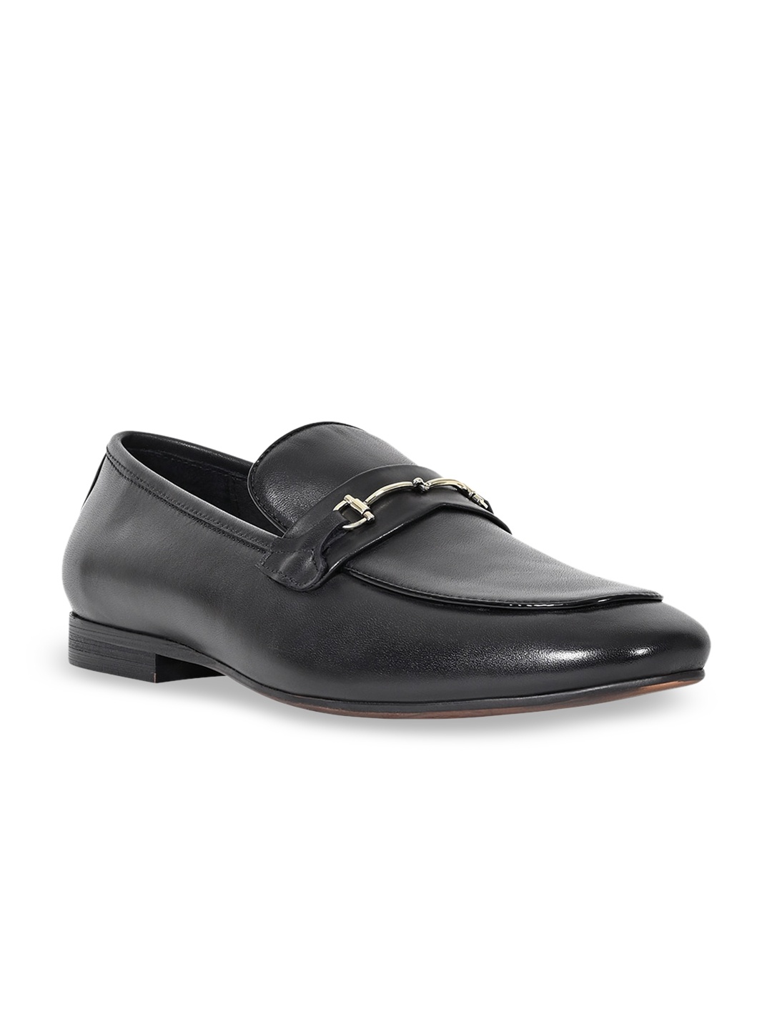 

Cobblerz Men Black Solid Leather Formal Loafers