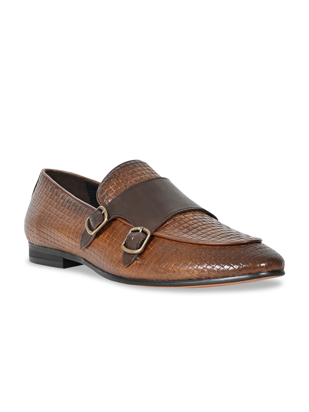 

Cobblerz Men Tan Textured Leather Formal Monk Shoes