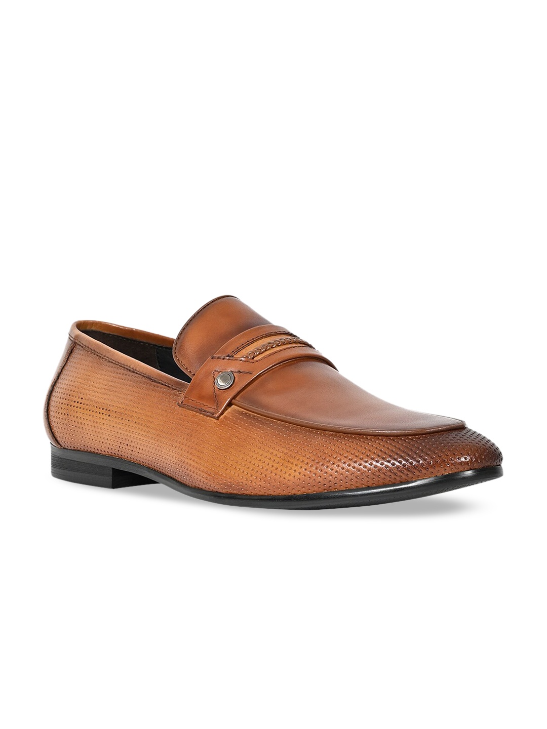 

Cobblerz Men Tan Brown Textured Leather Formal Loafers