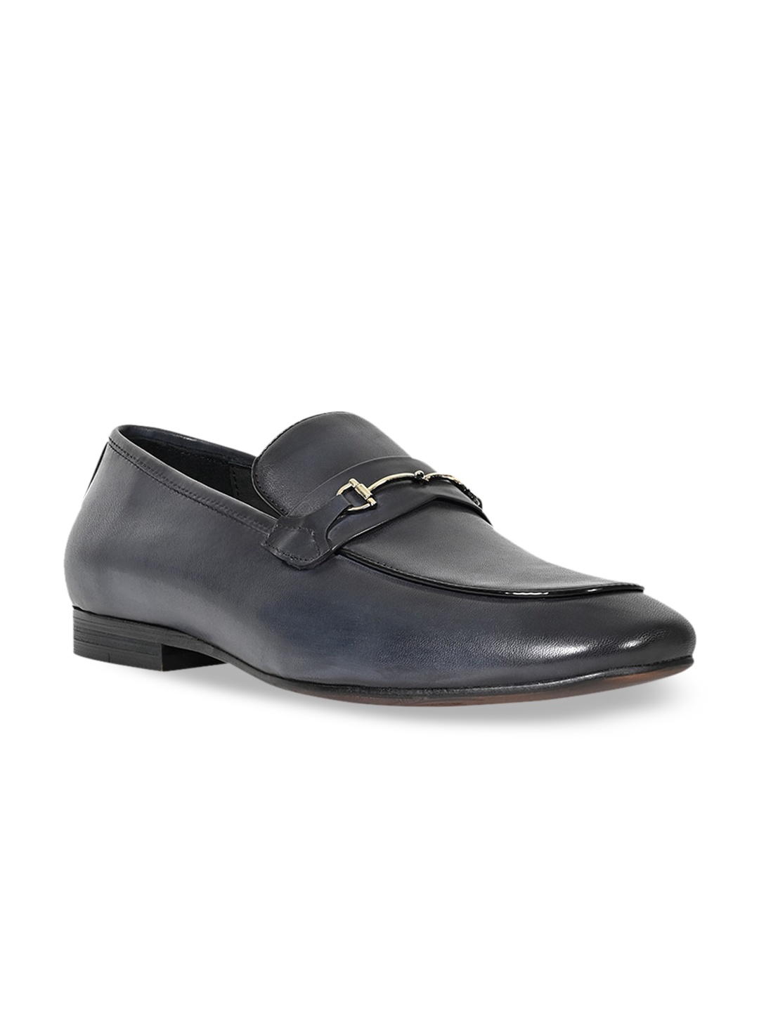 

Cobblerz Men Navy Blue Solid Leather Formal Loafers